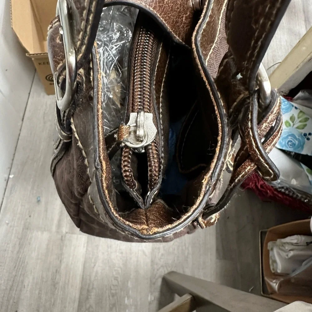 Fossil Brown Signature Canvas & Leather Buckle Tote Bag